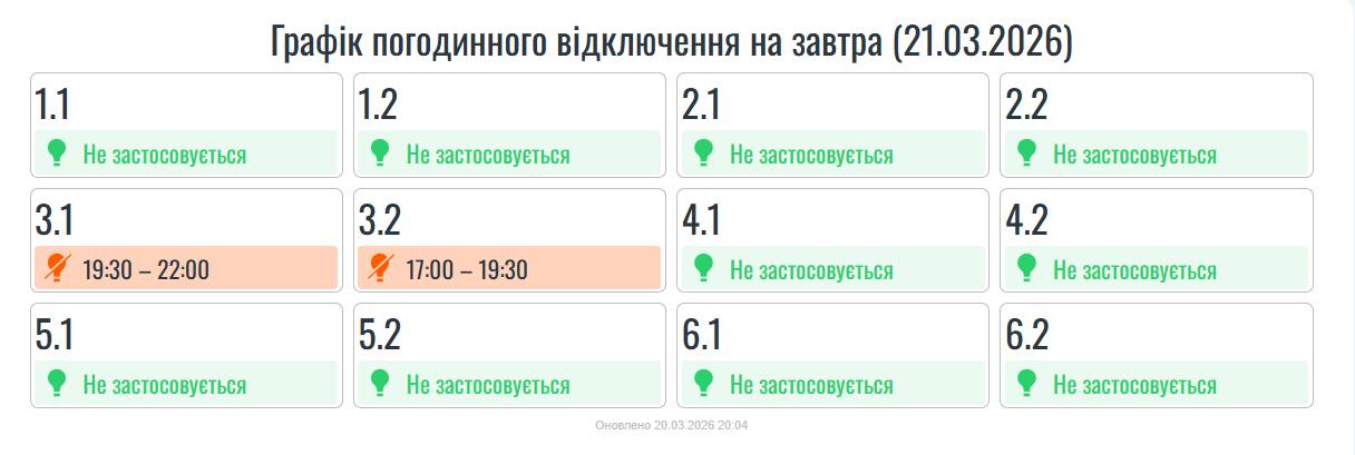 Графік відключення світла в Івано-Франківській області на 21 березня