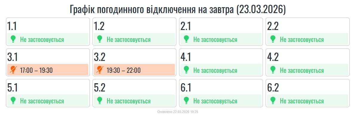 Графік відключення світла в Івано-Франківській області на 23 березня