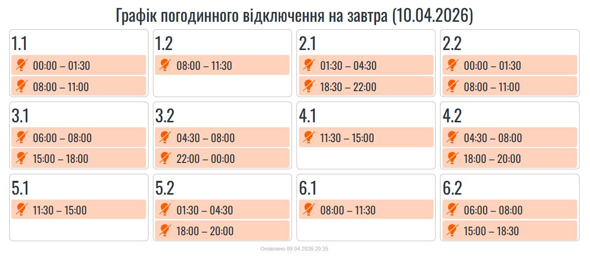 Графік відключення світла в Івано-Франківській області на 10 квітня