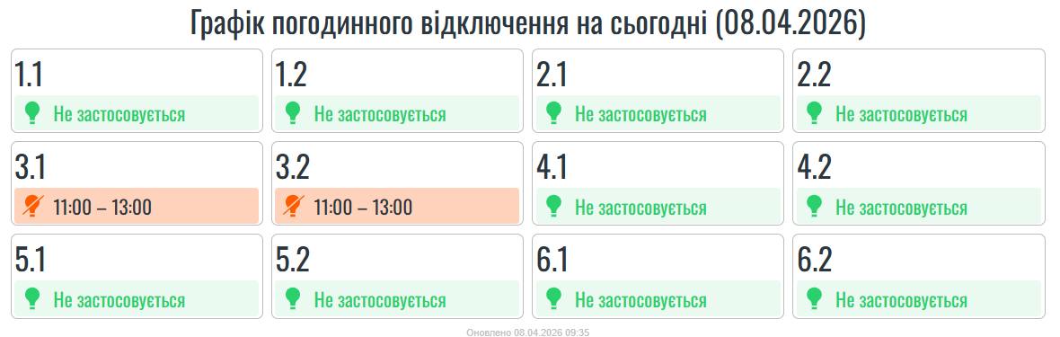 Графік відключення світла на Івано-Франківщині на 8 квітня
